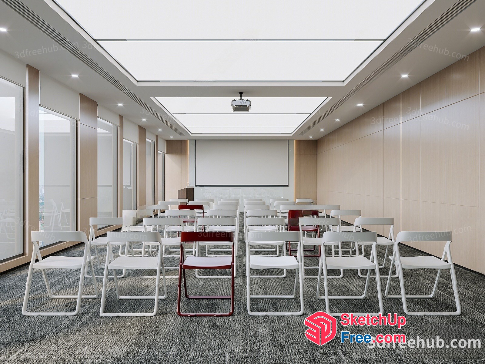Modern Conference Room Interior With White Folding Chairs 3D SketchUp File