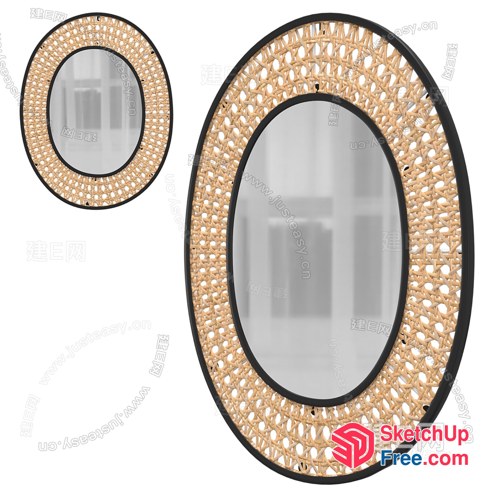 Elegant Oval Mirror With Rattan Frame 3D SketchUp File
