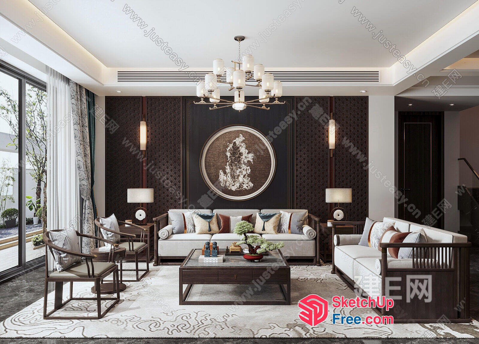 Elegant And Modern Living Room With Dark Wood Accents 3D SketchUp File