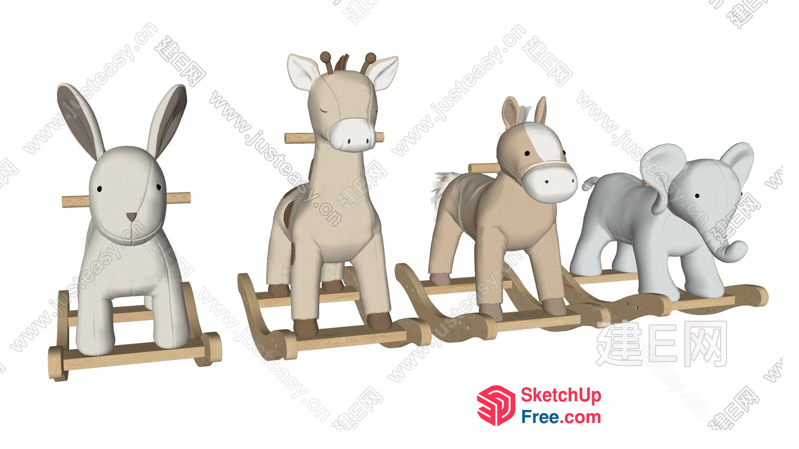 Four Animal Rocking Toys In A Row 3D SketchUp File