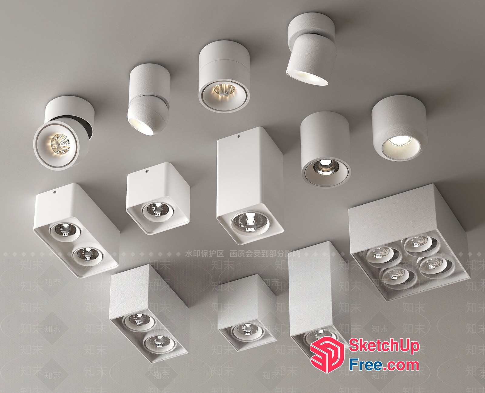 White Modern Ceiling Light Fixtures 3D SketchUp File