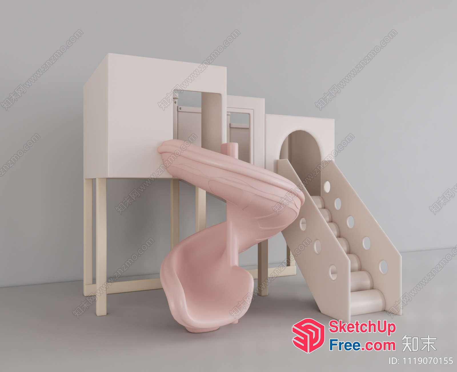 Modern Minimalist Staircase And Slide Play Structure 3D SketchUp File