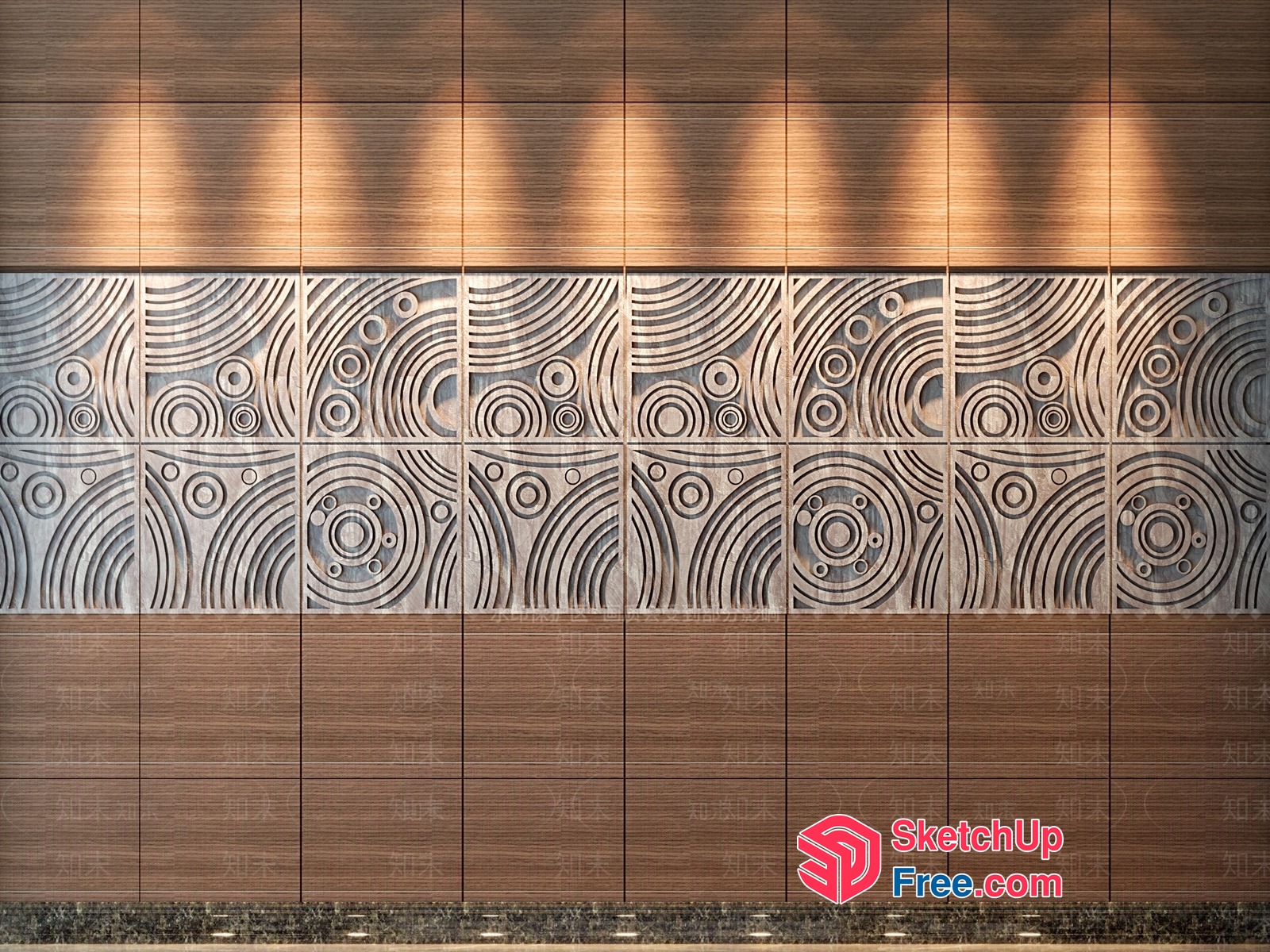 Carved Circular Patterns On Wooden Wall 3D SketchUp File