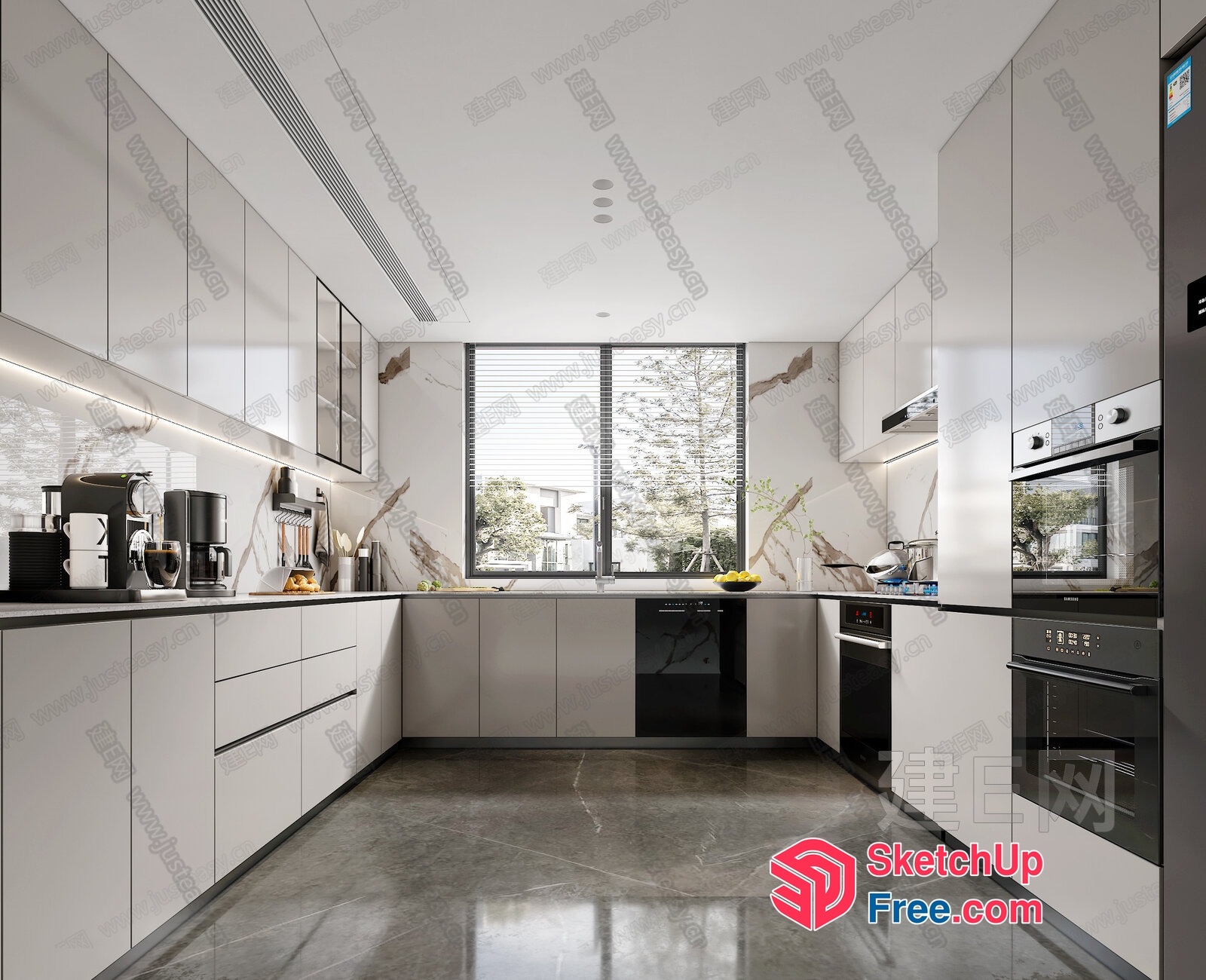 Modern Sleek Minimalist Kitchen Interior 3D SketchUp File