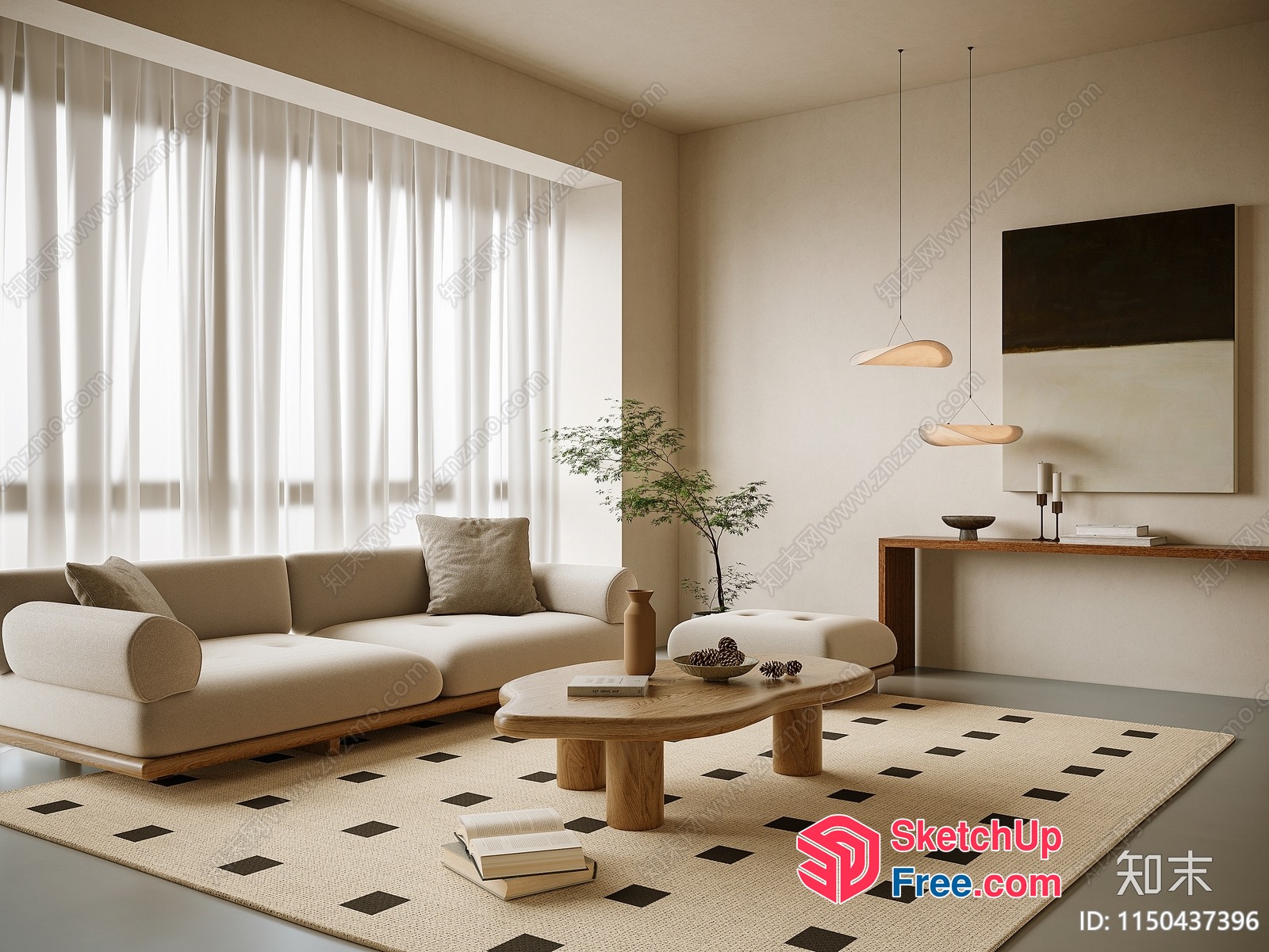 Minimalist Style Living Room With Natural Light 3D SketchUp File
