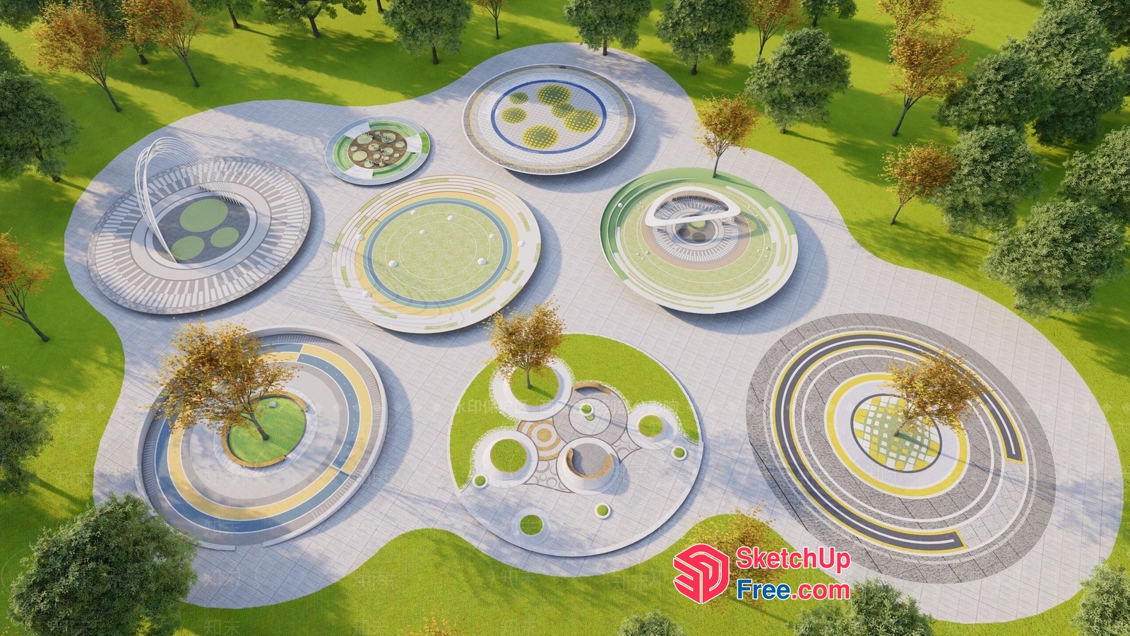 Circular Outdoor Seating Areas With Decorative Patterns 3D SketchUp File