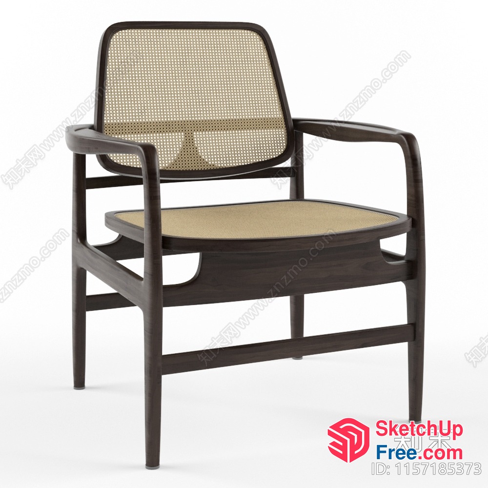 Dark Wood Rattan Accent Chair 3D SketchUp File
