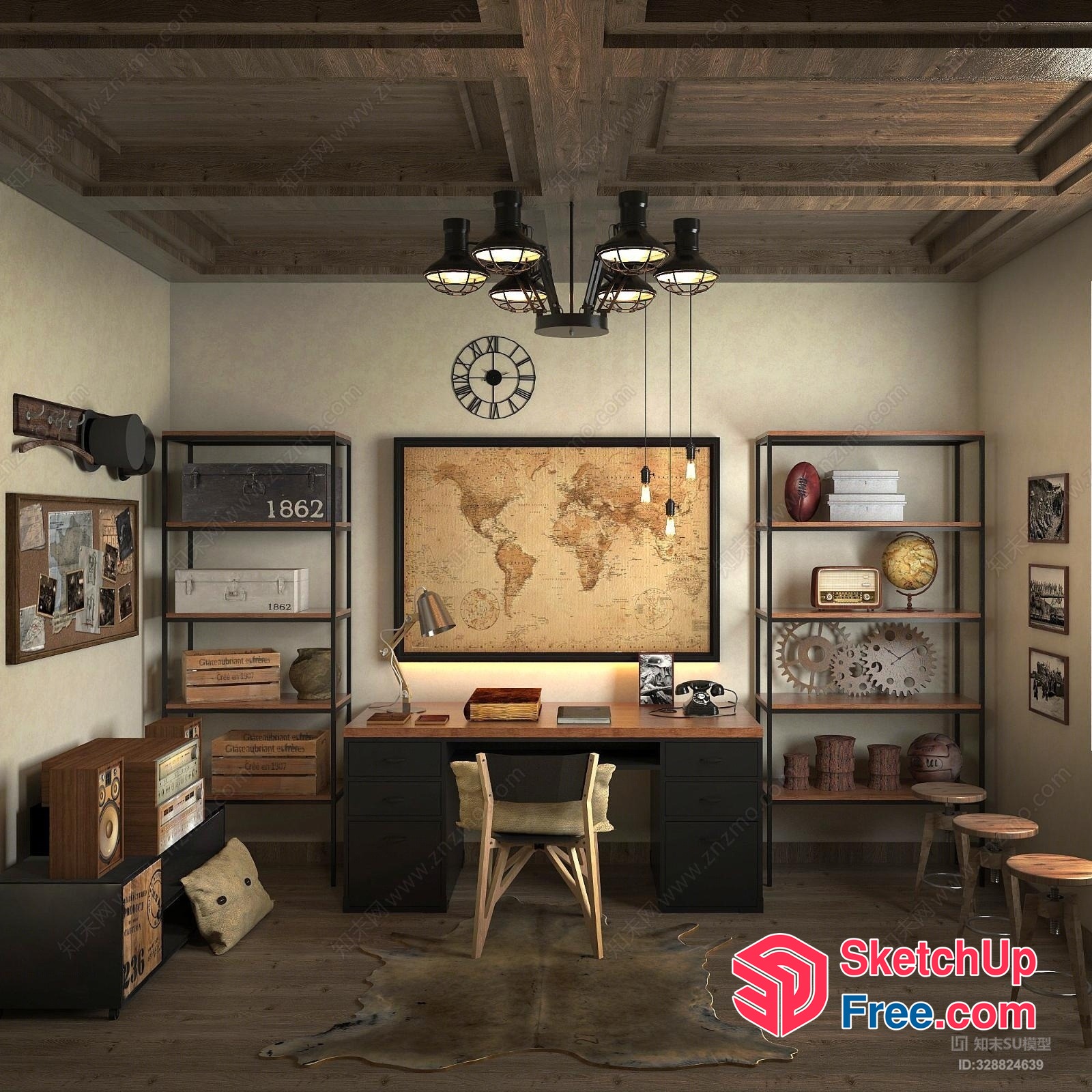 Vintage Industrial Office Interior Design 3D SketchUp File