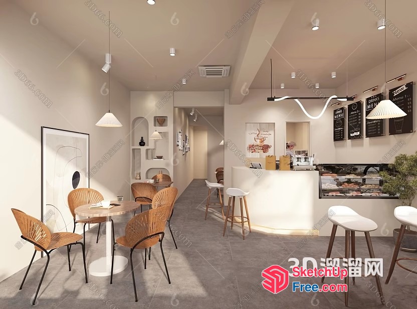 Modern Minimalist Cafe Interior 3D SketchUp File