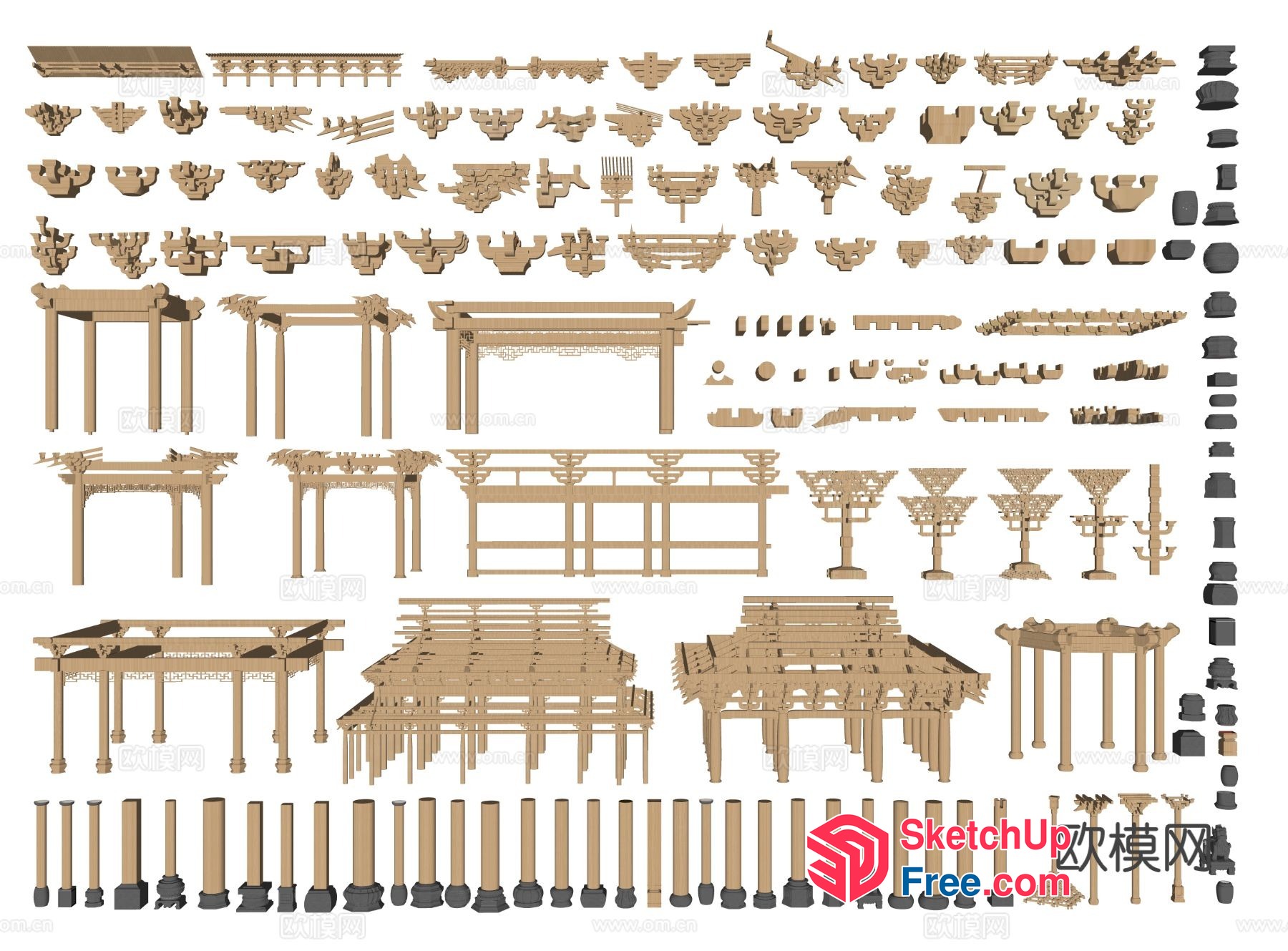 Asian-Inspired Architectural Elements 3D SketchUp File