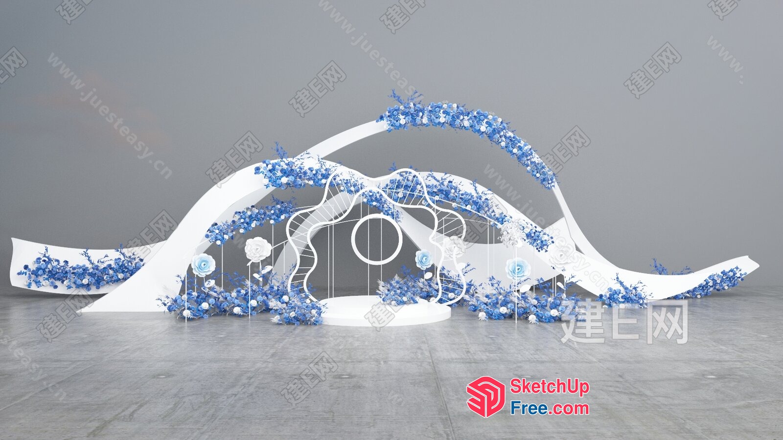 Decorative White And Blue Floral Design 3D SketchUp File