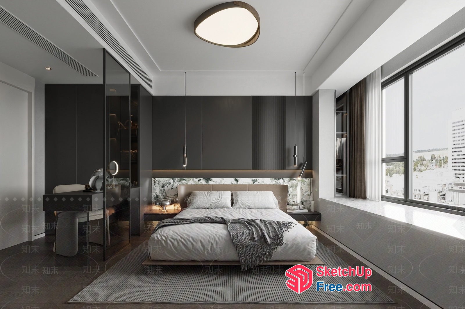 Modern Minimalist Japanese Style Bedroom Interior 3D SketchUp File