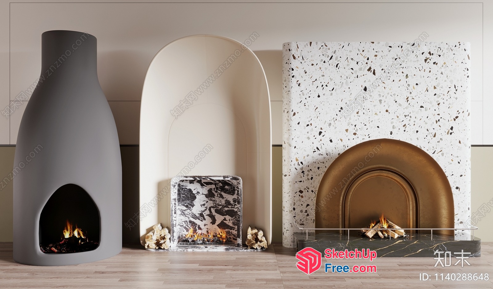 Modern Fireplace Arrangement 3D SketchUp File