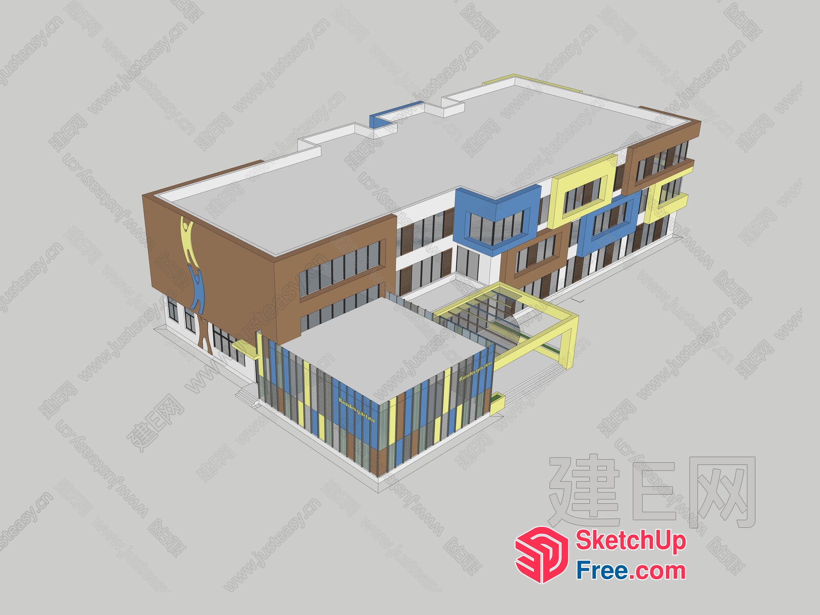 Modern Commercial Building Exterior With Colorful Accents 3D SketchUp File