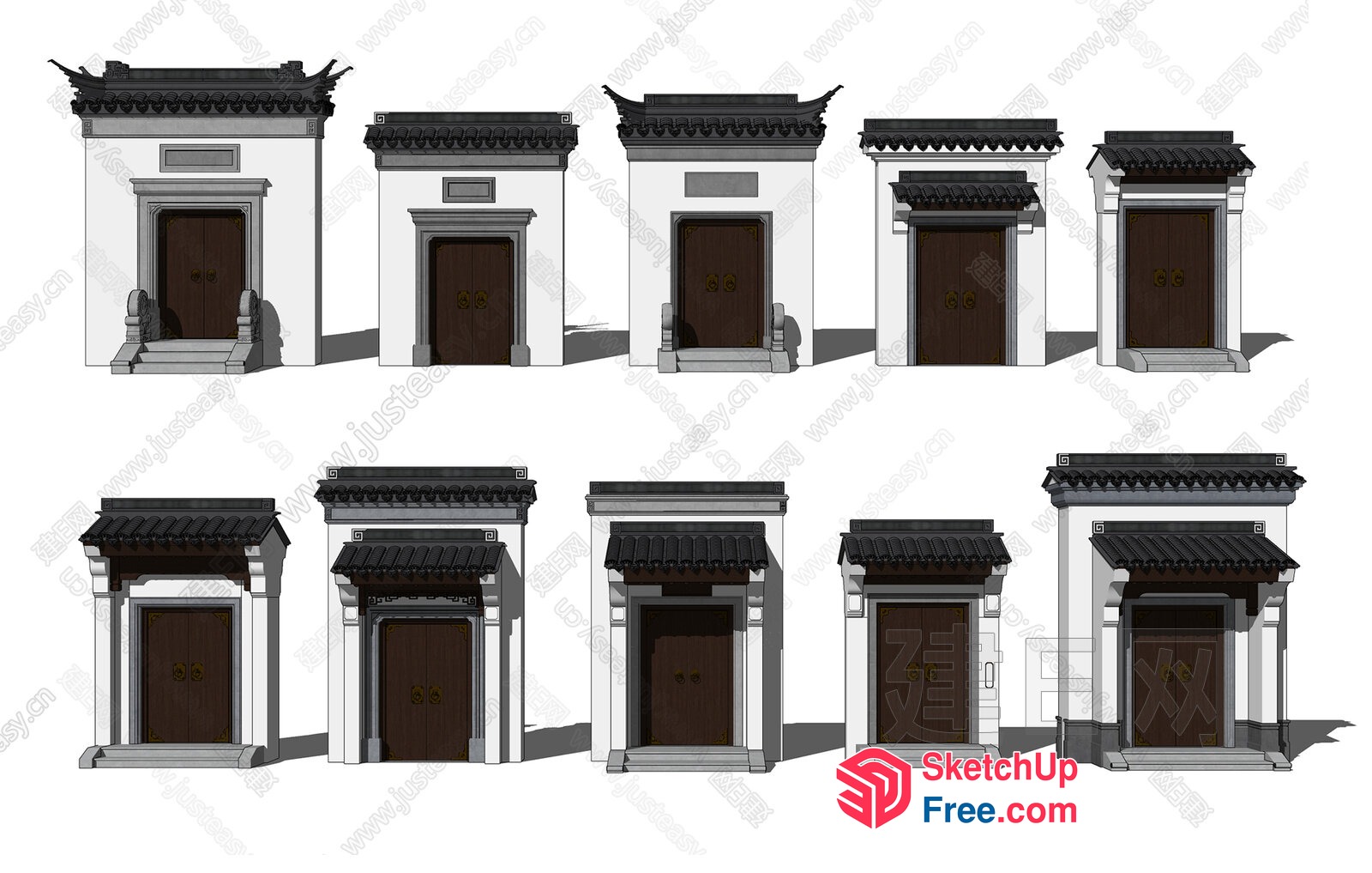 Traditional Chinese Building Entrance Doors 3D SketchUp File
