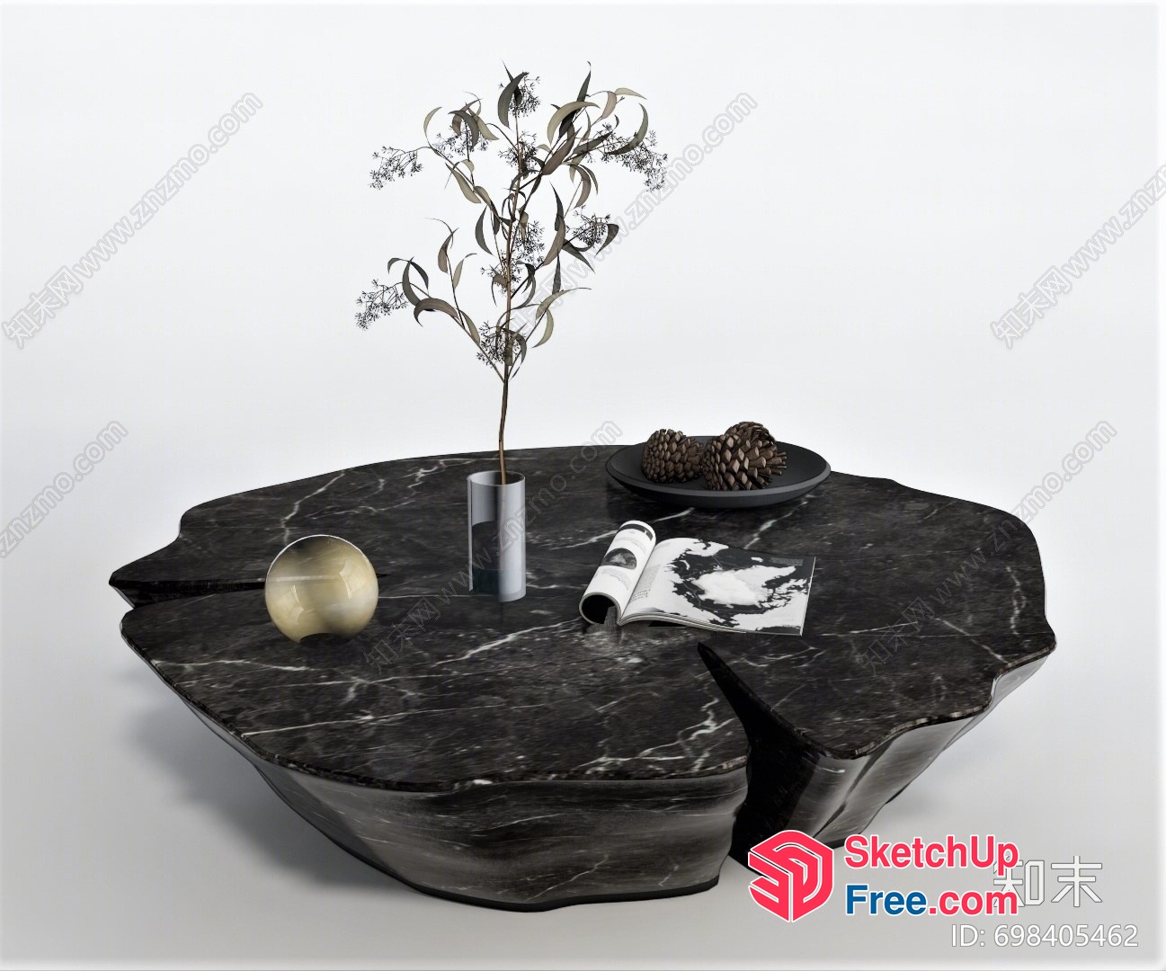 Black Marble Coffee Table With Unique Shape 3D SketchUp File