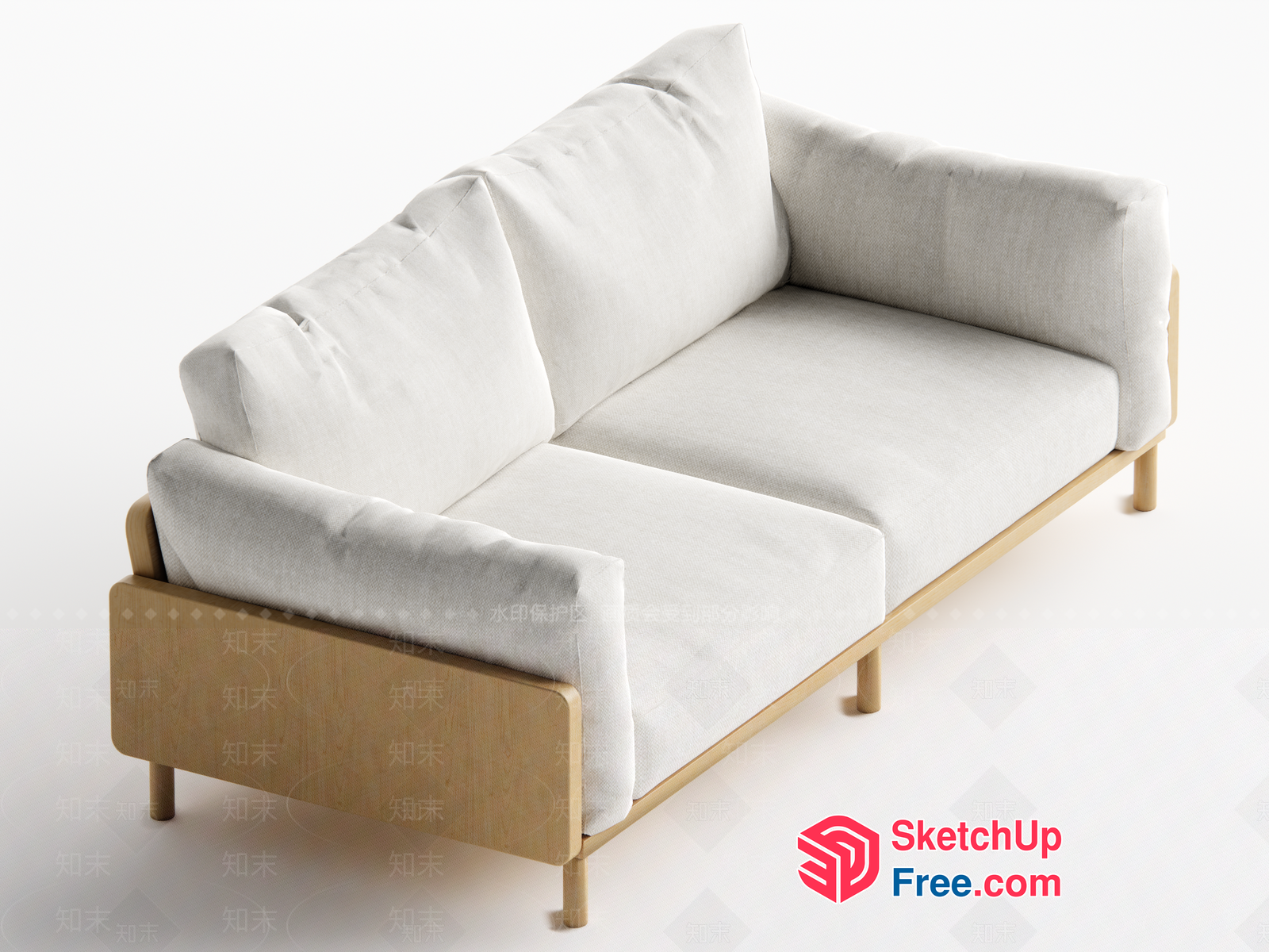 Minimalist Japanese Style Sofa With Creamy White Cushions 3D SketchUp File