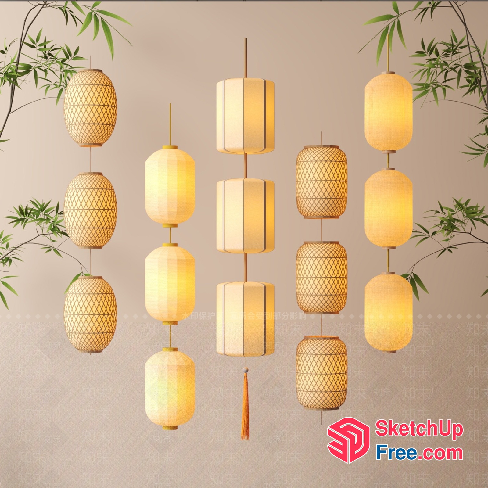 Elegant Asian-Inspired Lanterns 3D SketchUp File