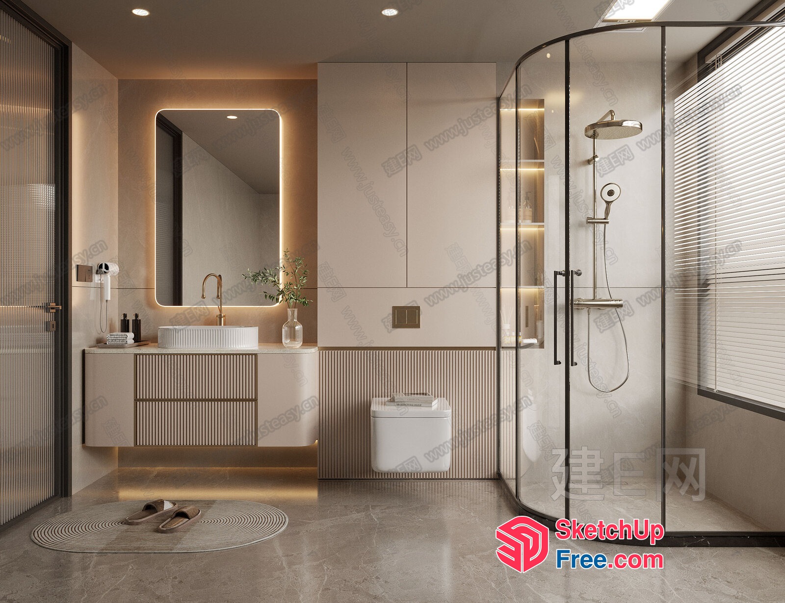 Modern Bathroom With Sleek Glass Shower 3D SketchUp File