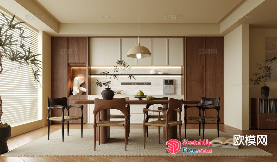 Elegant Dining Room With Wood Accents And Modern Lighting 3D SketchUp File