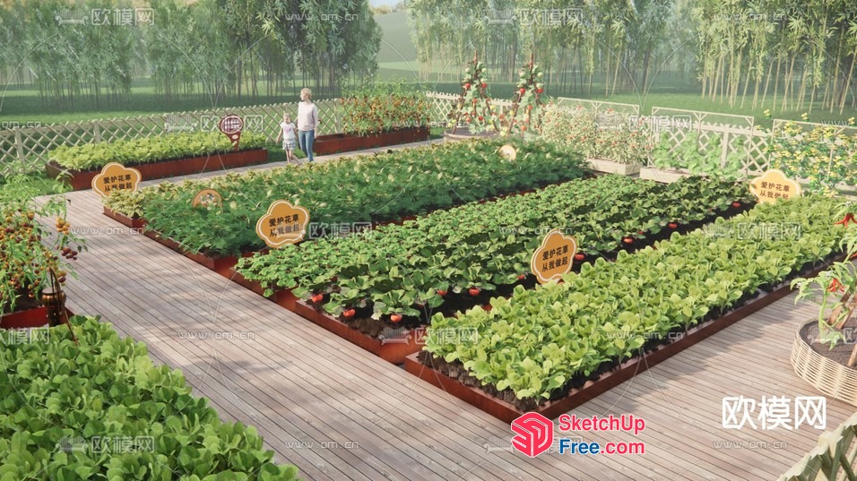 A Serene Garden Oasis With Lush Vegetables And Trees 3D SketchUp File