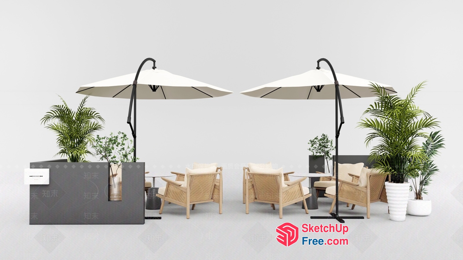 Elegant Outdoor Seating Area With Modern Furniture And Greenery 3D SketchUp File
