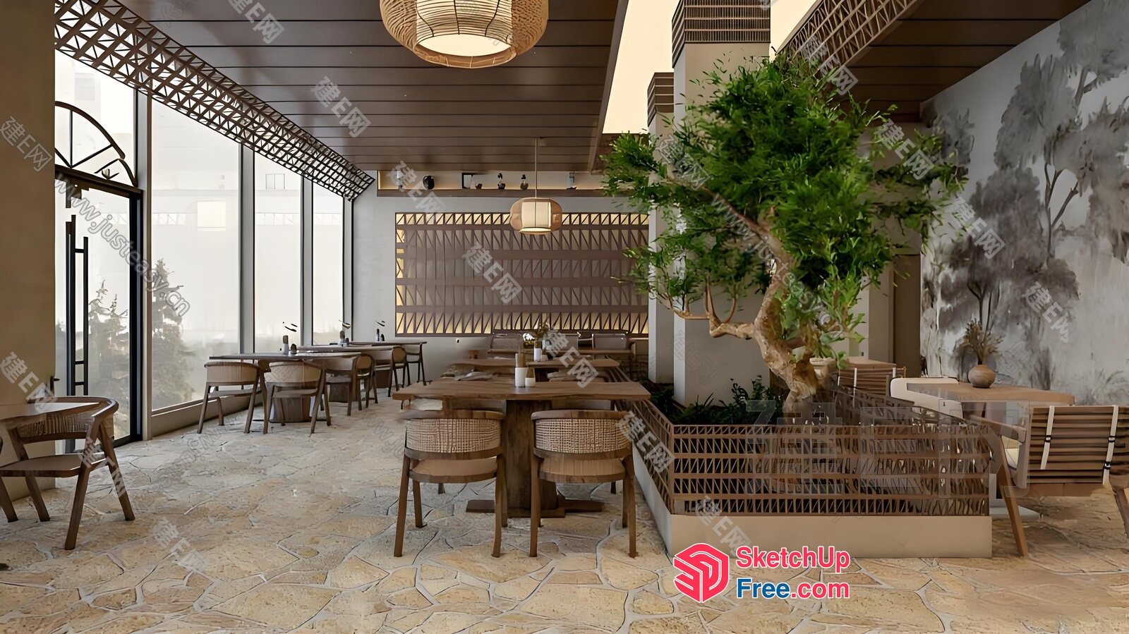 Modern Japanese Style Restaurant Interior 3D SketchUp File