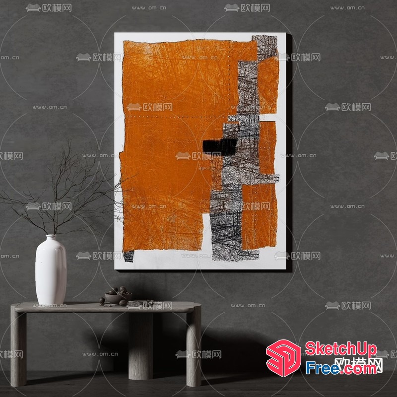 Minimalist Style Abstract Artwork On Dark Gray Wall 3D SketchUp File