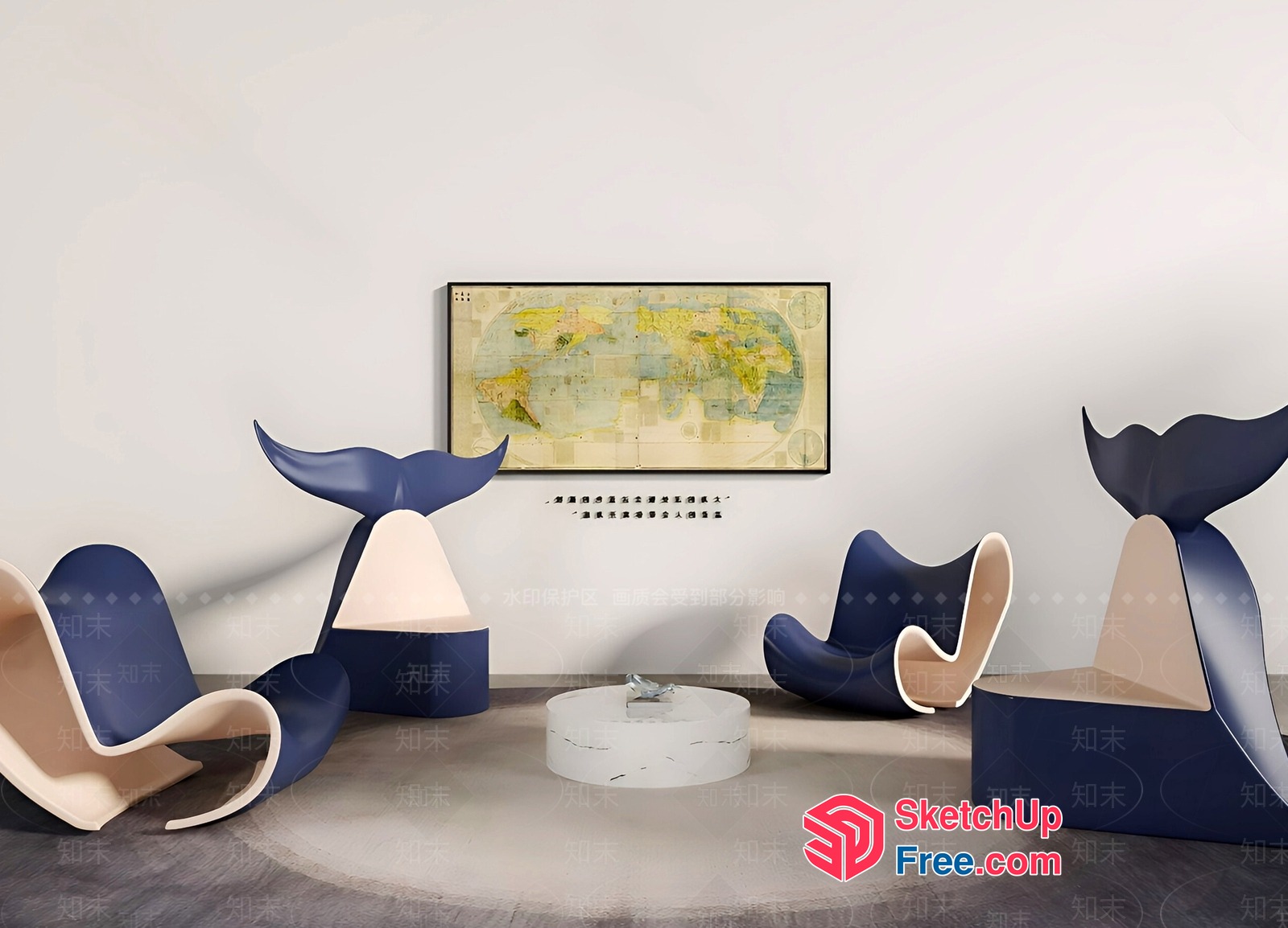 Whimsical Whale Tail Inspired Seating Area 3D SketchUp File