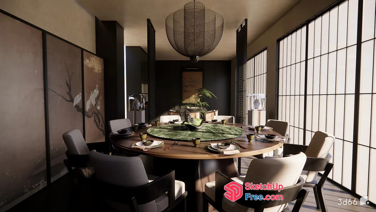 Elegant Dining Room With Round Table And Natural Light 3D SketchUp File