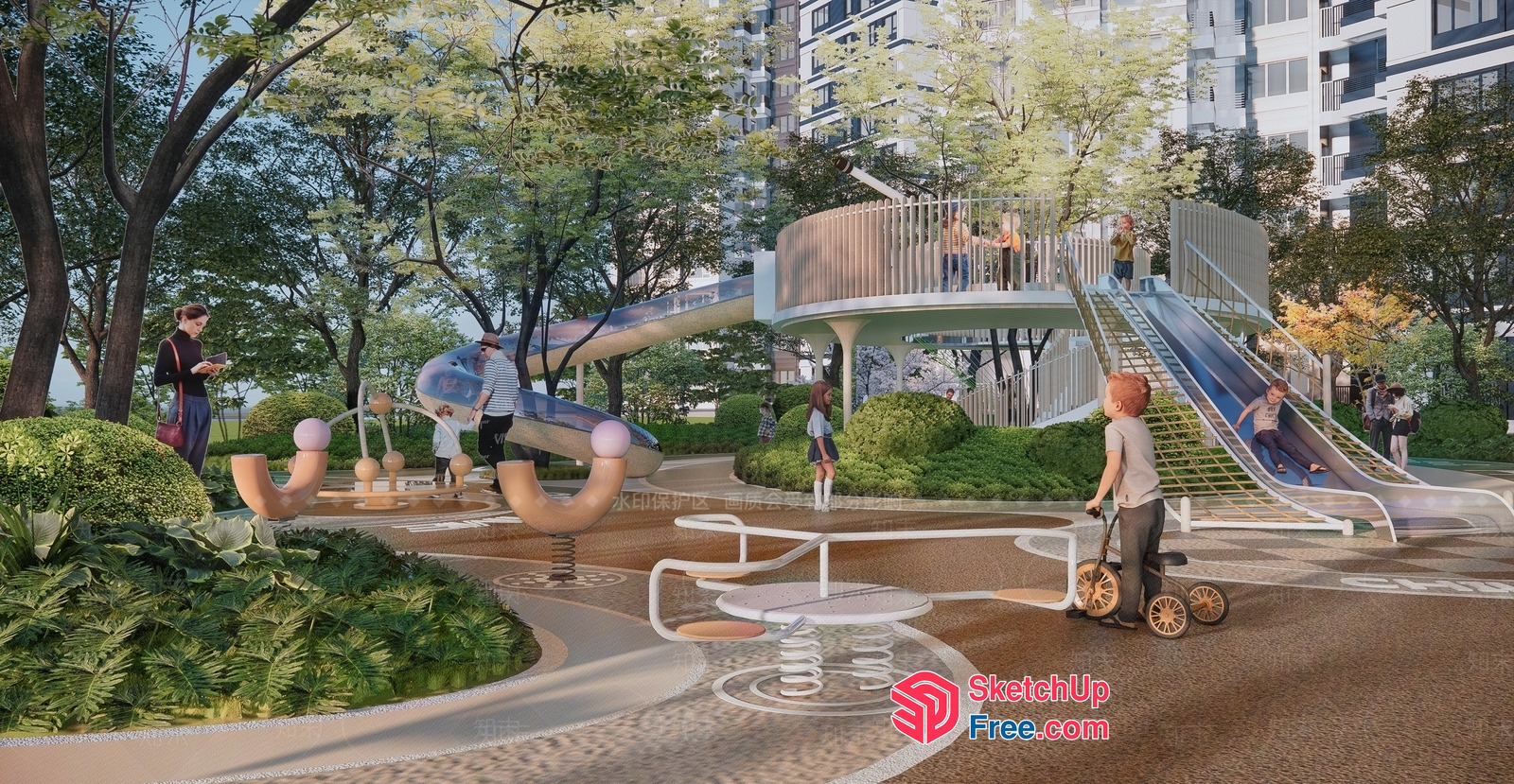 Modern Urban Playground With Sleek Glass Slide And Railing 3D SketchUp File