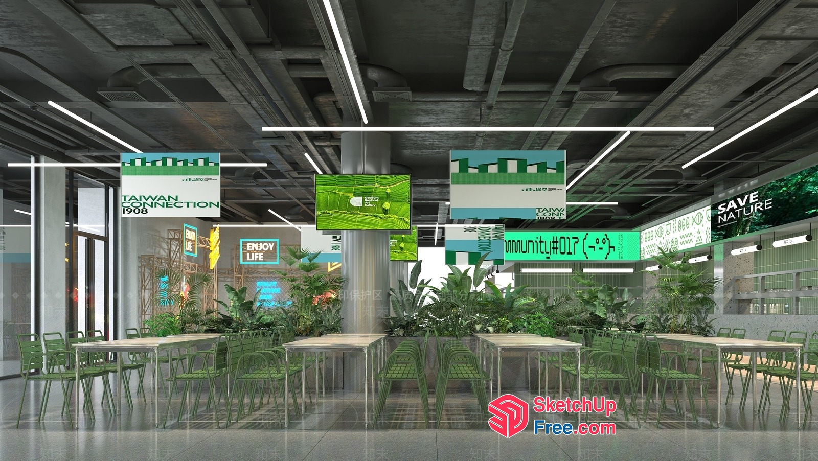 Modern Industrial Greenery Haven 3D SketchUp File