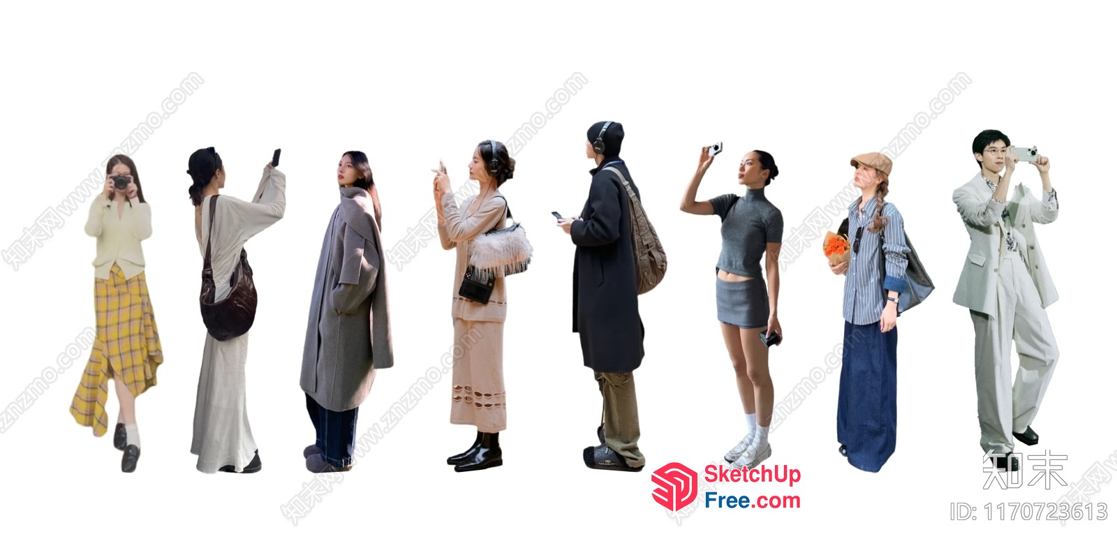 People Standing In Various Poses Taking Pictures 3D SketchUp File