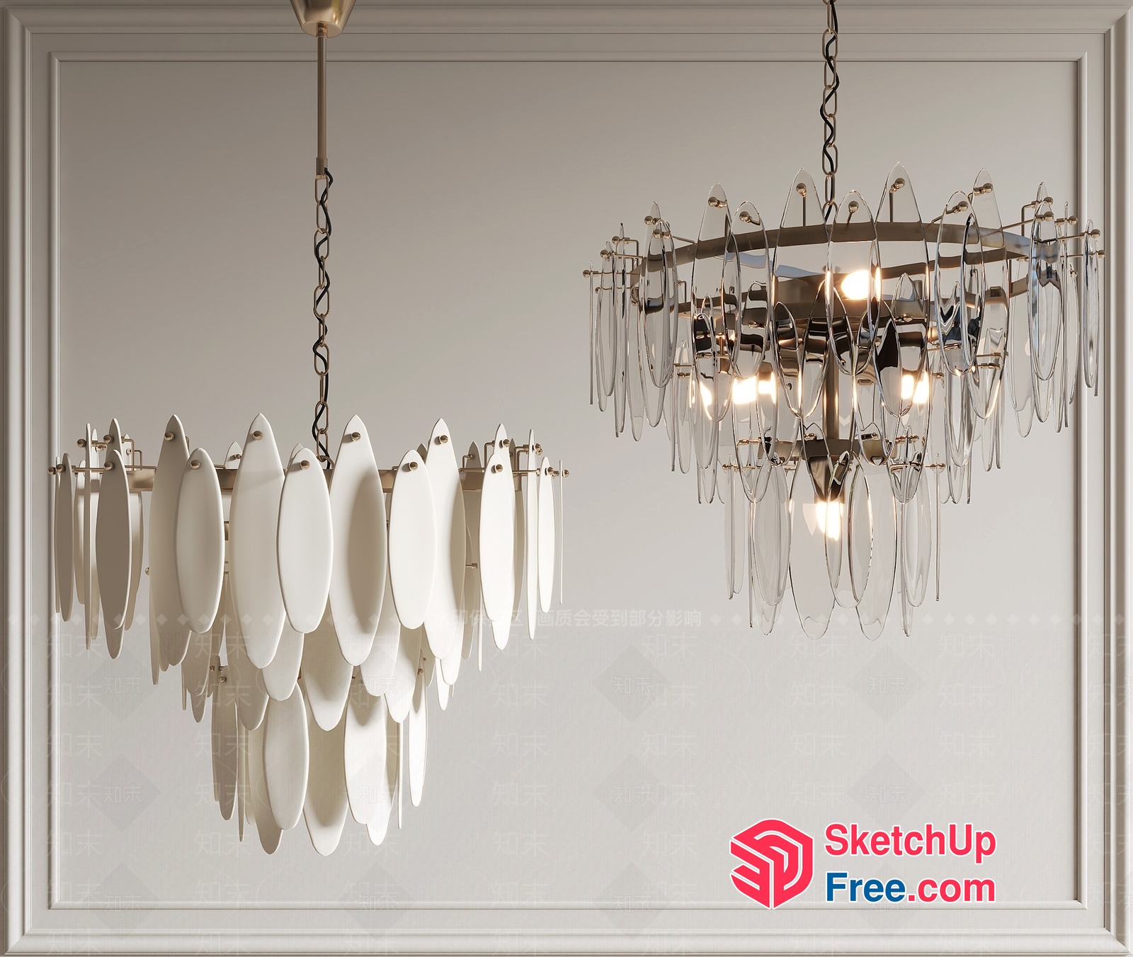 Elegant Chandeliers With Glass And Metal Accents 3D SketchUp File