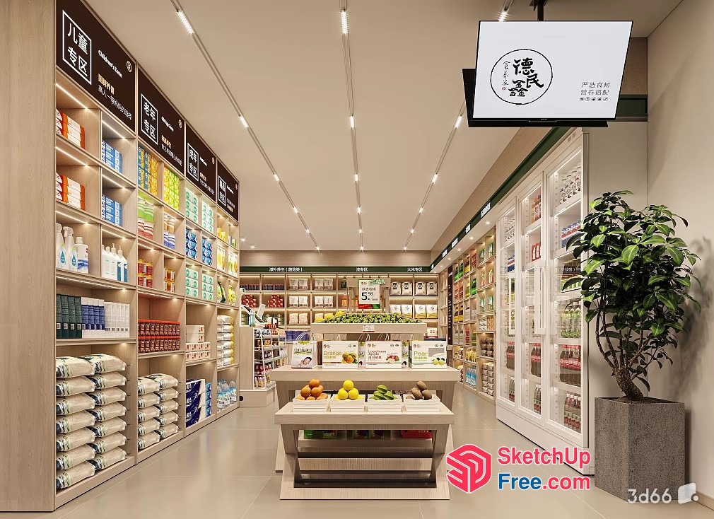 Supermarket Interior With Modern Shelving And Display 3D SketchUp File