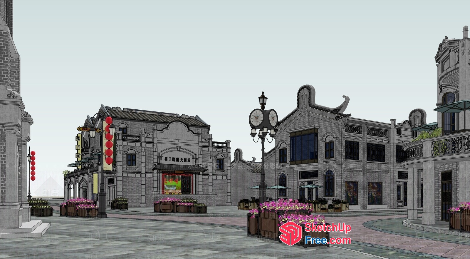 Classic Commercial Street Scene 3D SketchUp File