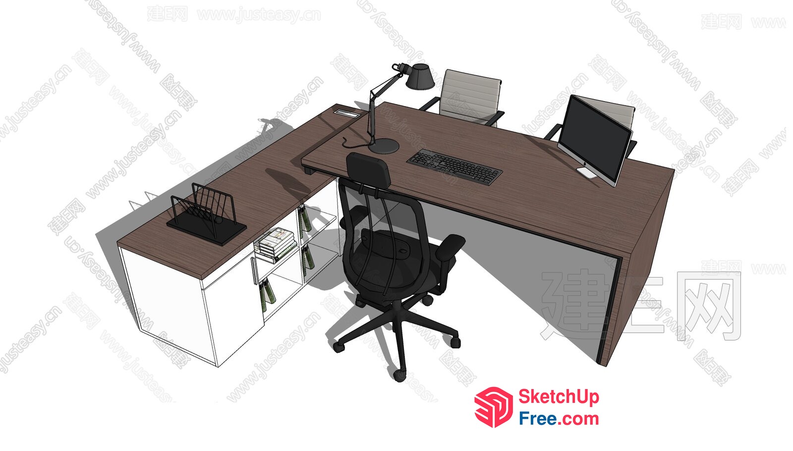 Modern Office Desk With L-Shaped Design And Wood Finish 3D SketchUp File