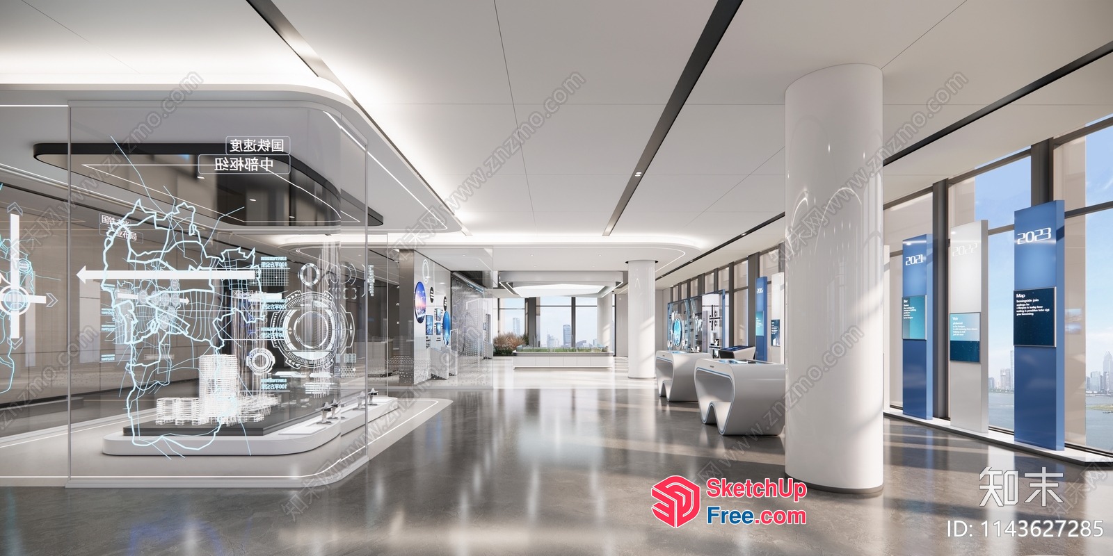 Modern Office Building Interior With Glass Curtain Wall 3D SketchUp File