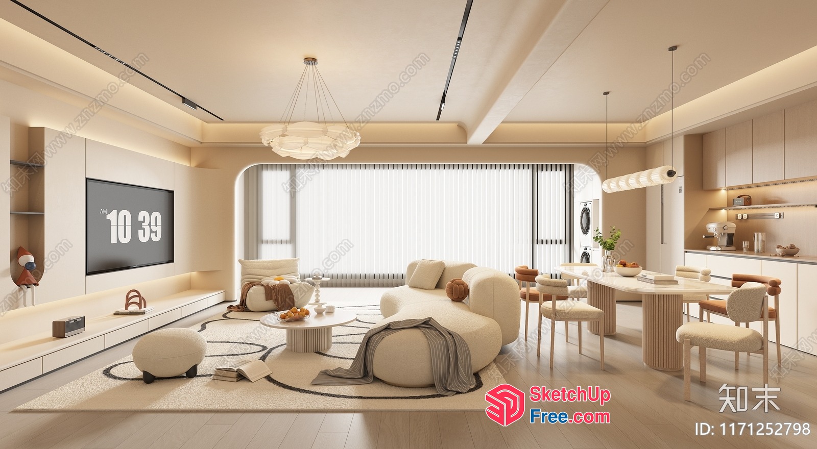 Elegant Minimalist Living Room With Neutral Tones 3D SketchUp File