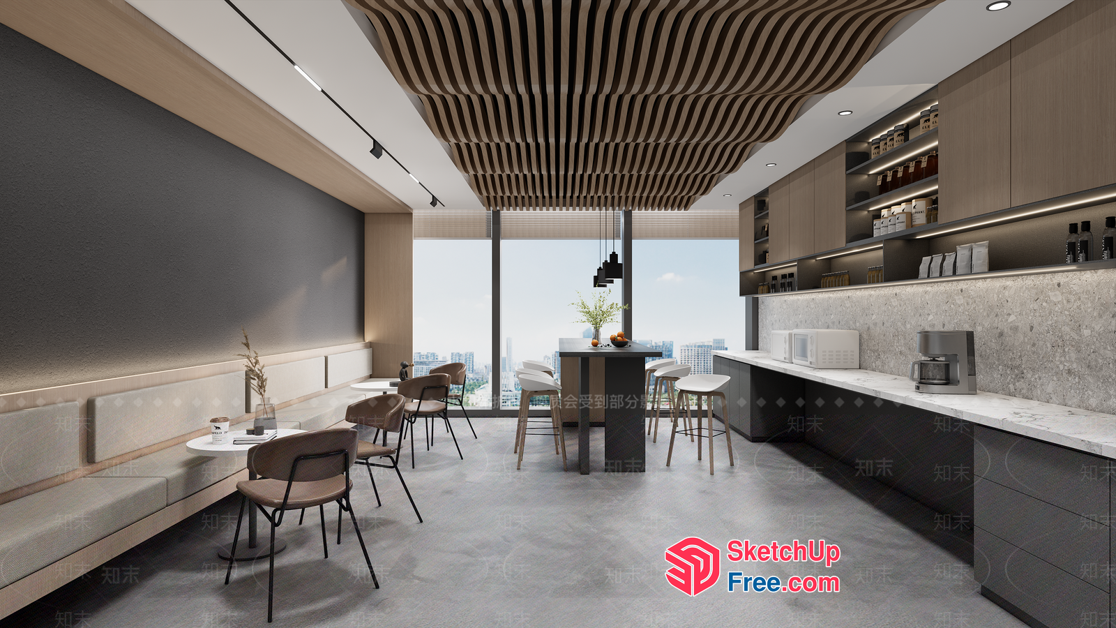 Modern Office Space With City View 3D SketchUp File