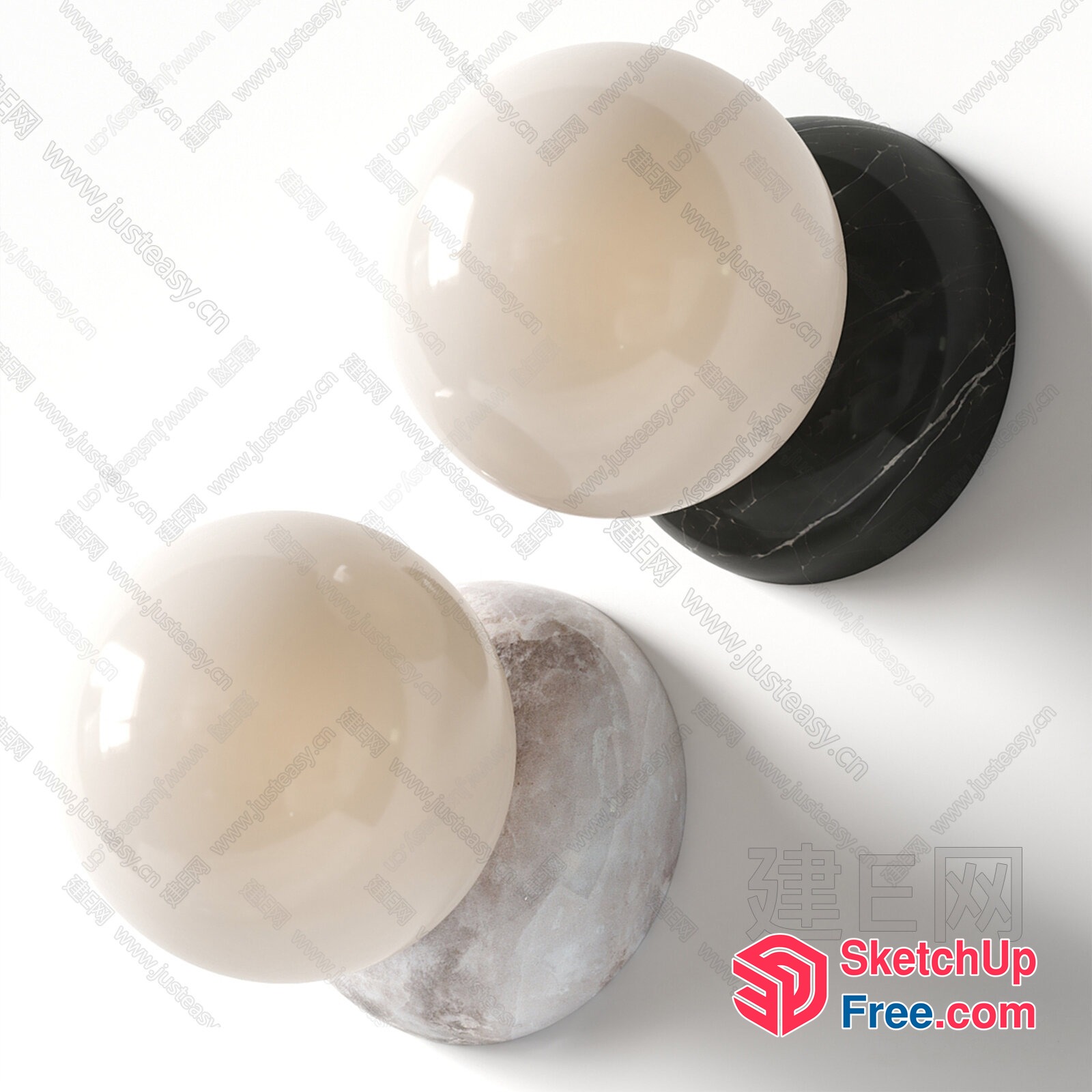Round Marble And Glass Spheres On White Background 3D SketchUp File