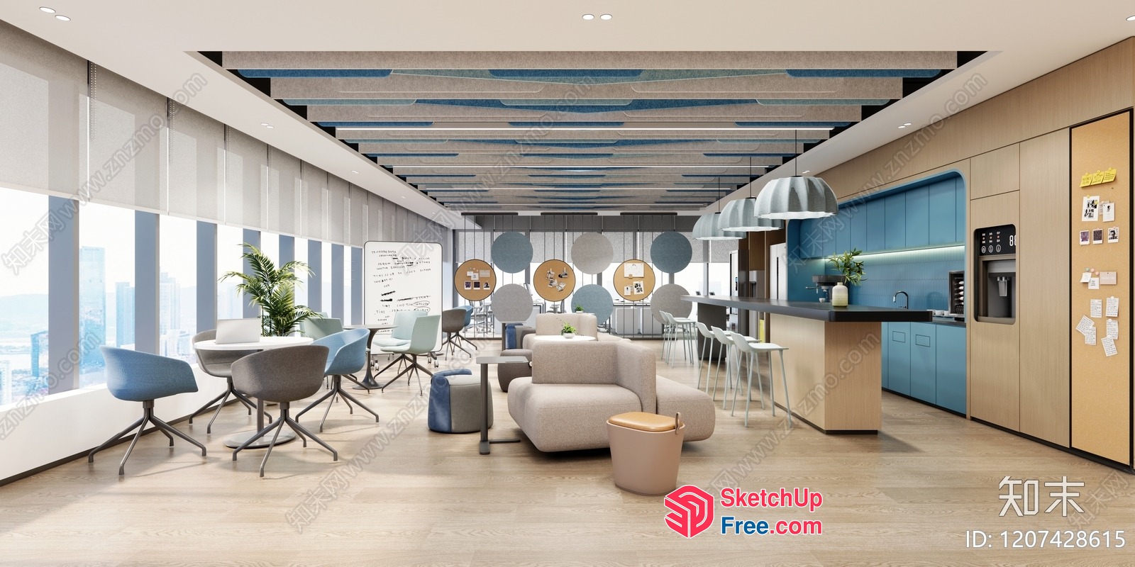Modern Office Space With Natural Light And Comfortable Seating 3D SketchUp File