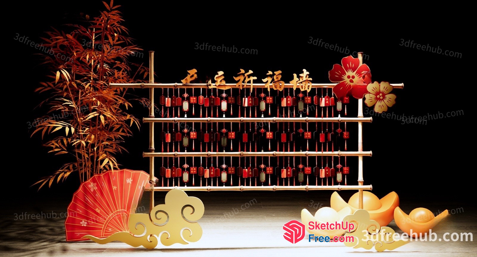 Traditional Asian-Inspired Decorative Wall 3D SketchUp File