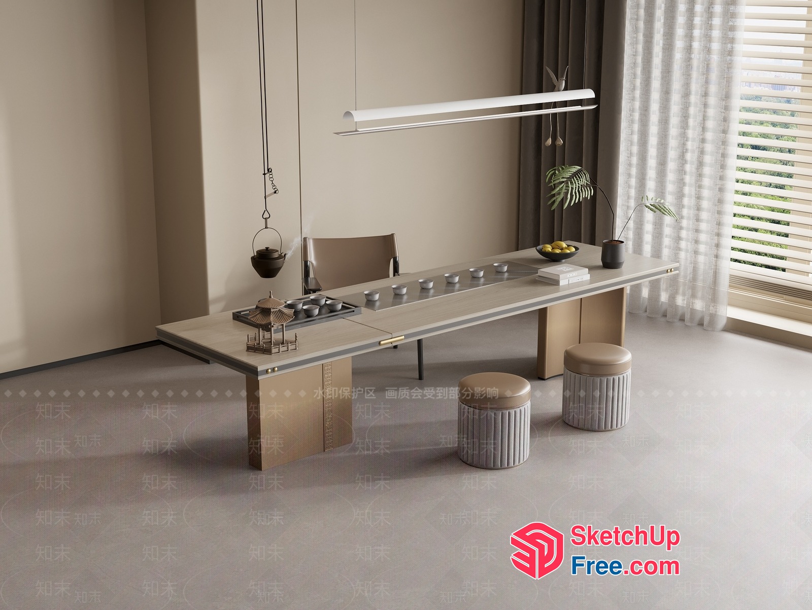 Elegant Minimalist Japanese Style Living Room 3D SketchUp File