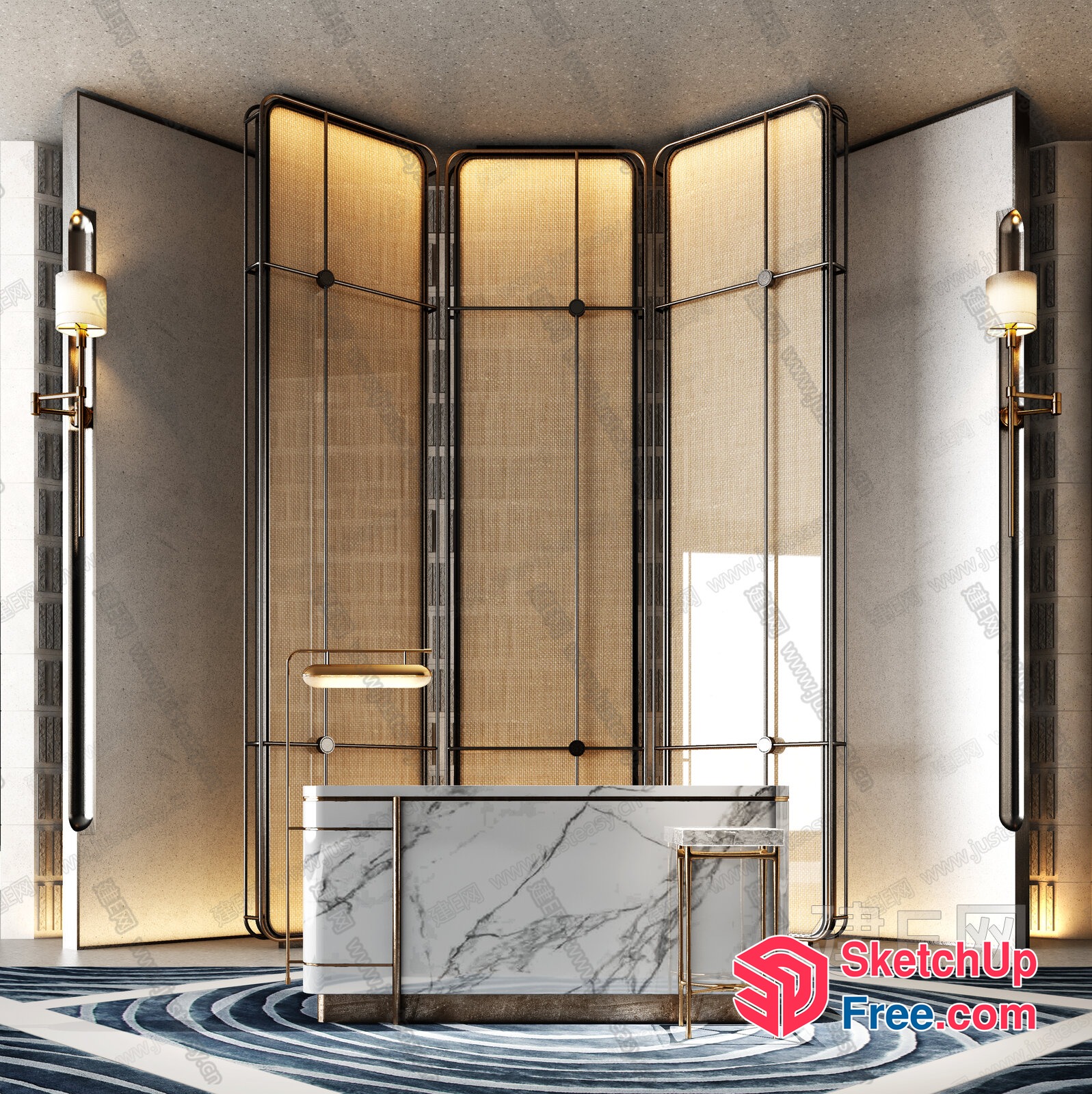 Marble And Metal Partition Screen Interior 3D SketchUp File