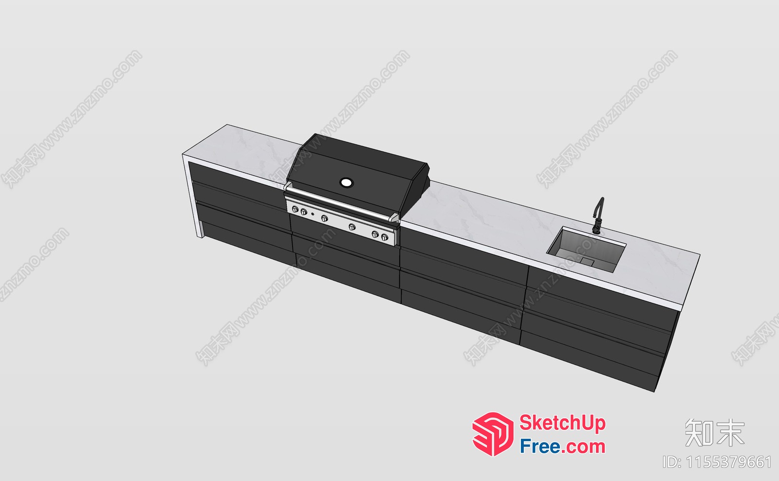 Modern Outdoor Kitchen Design With Built-In Grill And Sink 3D SketchUp File
