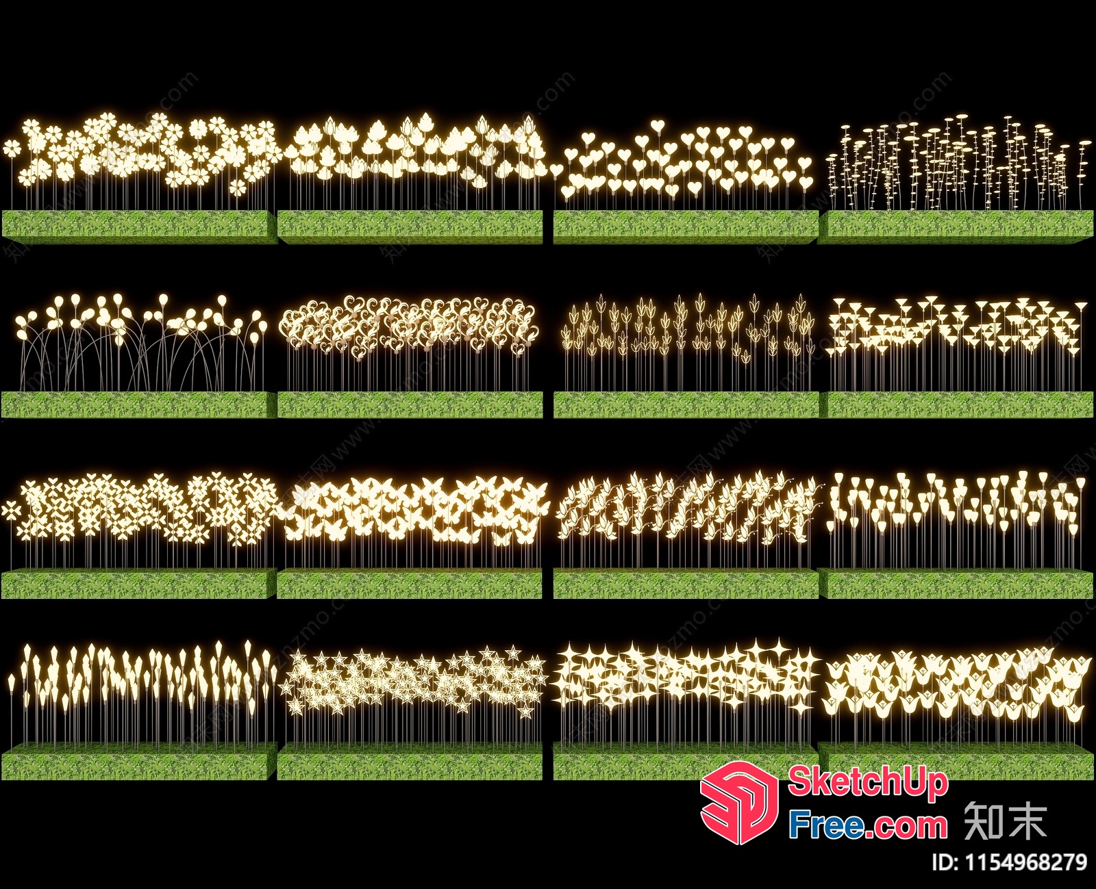 Outdoor Illuminated Decorative Flower Garden 3D SketchUp File