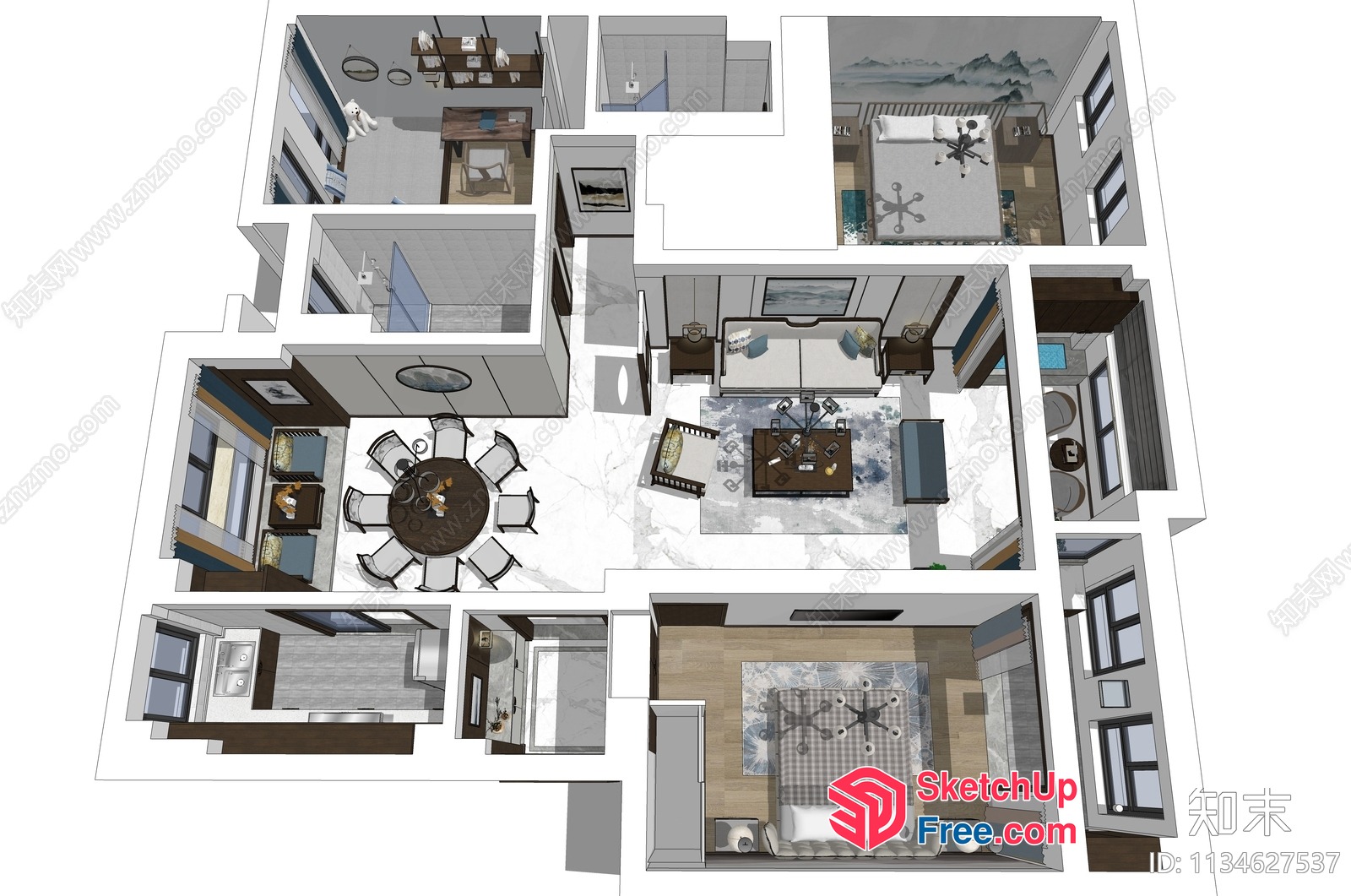 Modern Villa Floor Plan With Elegant Decor 3D SketchUp File