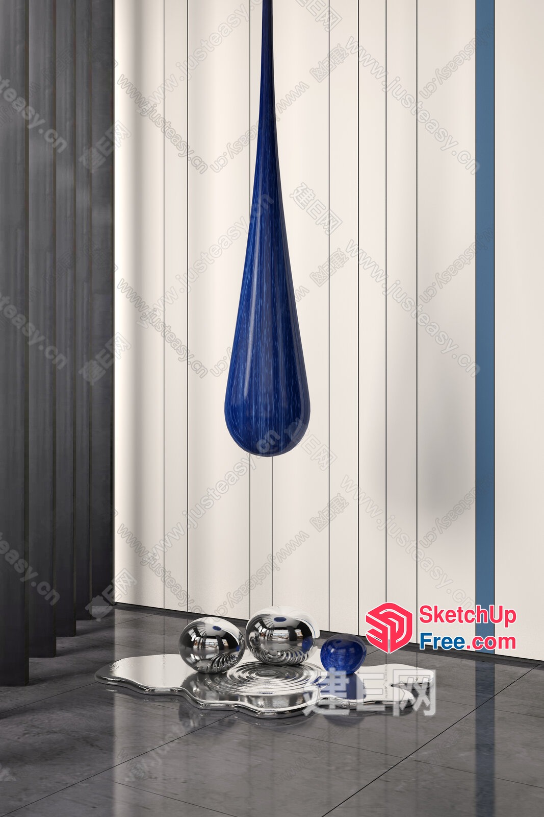 Hanging Glass Decorative Piece With Blue Tear Drop 3D SketchUp File