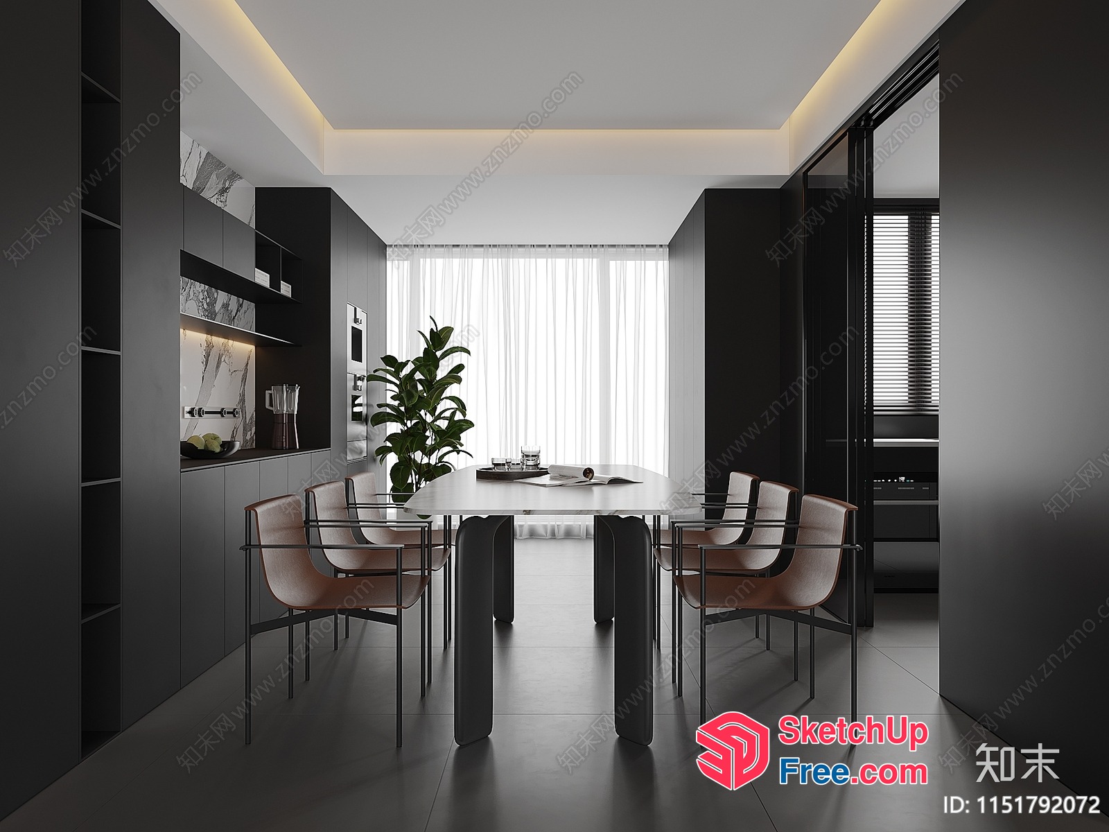 Modern Minimalist Dining Room With Sleek Table And Chairs 3D SketchUp File